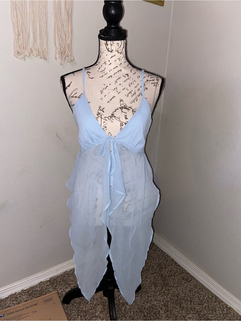 Peppermayo Light Baby Blue Sheer Babydoll Chemise with Tie Front Adjustable - Picture 3 of 6